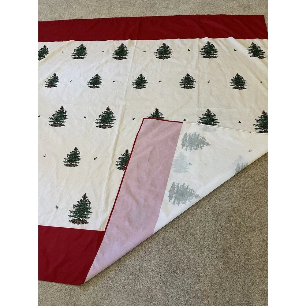 SPODE Christmas Tree fabric shower curtain 72” x 72” polyester Red Top & Bottom